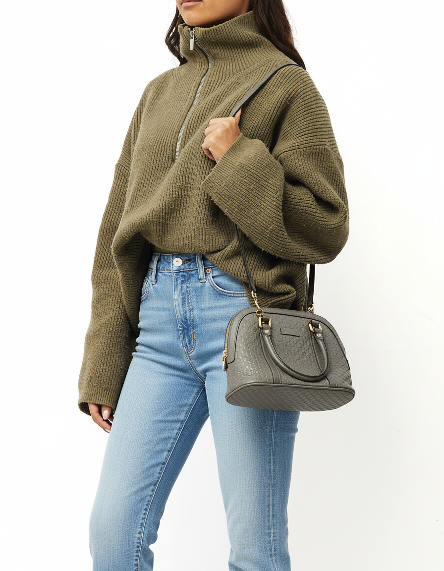 Gucci Grey Micro Guccissima Leather Mini Dome Crossbody Bag with Strap