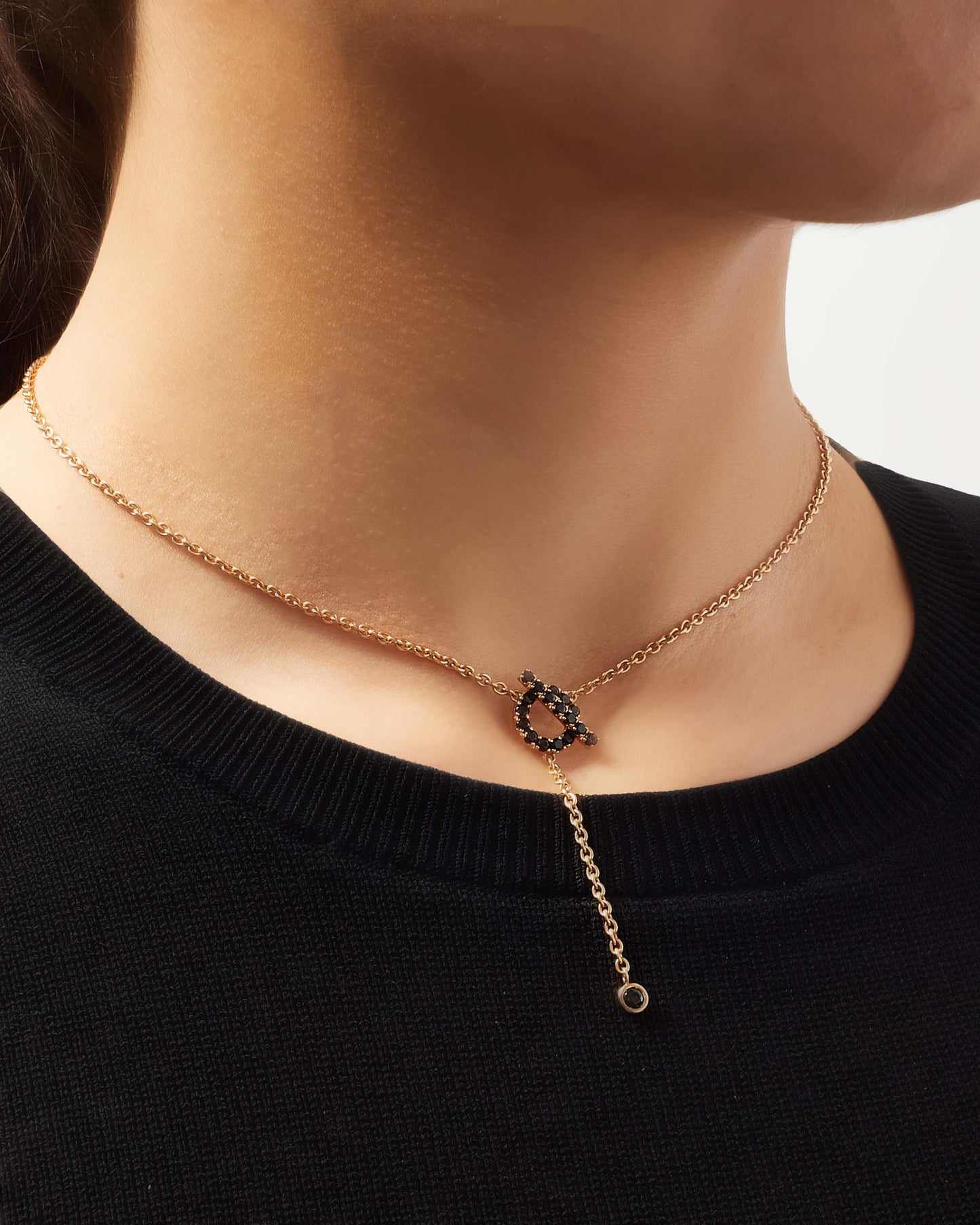 Hermès 18K Rose Gold & Black Spinel Finesse Lariat Necklace