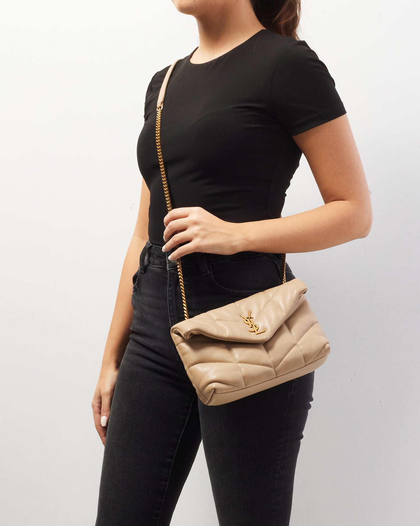 Saint Laurent Beige Leather Toy Lou Puffer Bag