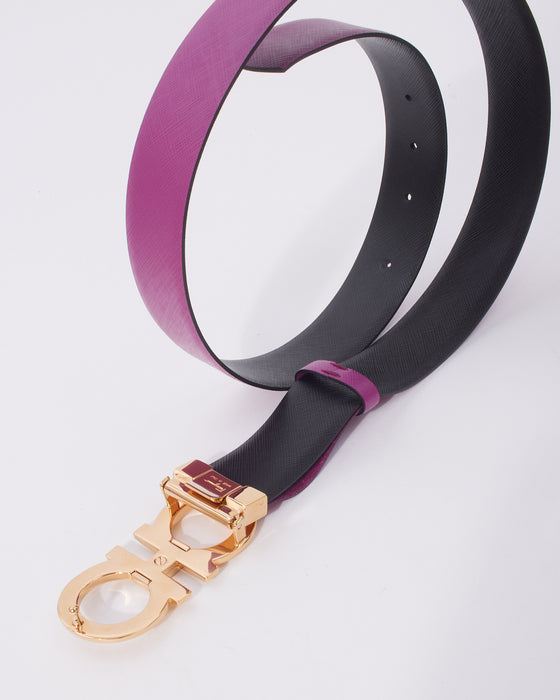 Salvatore Ferragamo Purple & Black Leather Reversible Adjustable Gancini Belt
