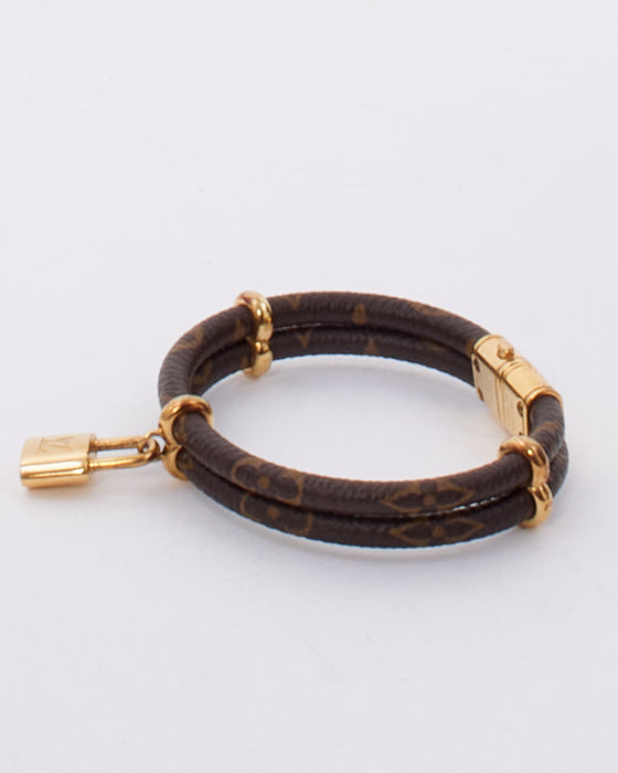 Louis Vuitton Monogram Canvas and Golden Metal Leather Keep It Twice Bracelet
