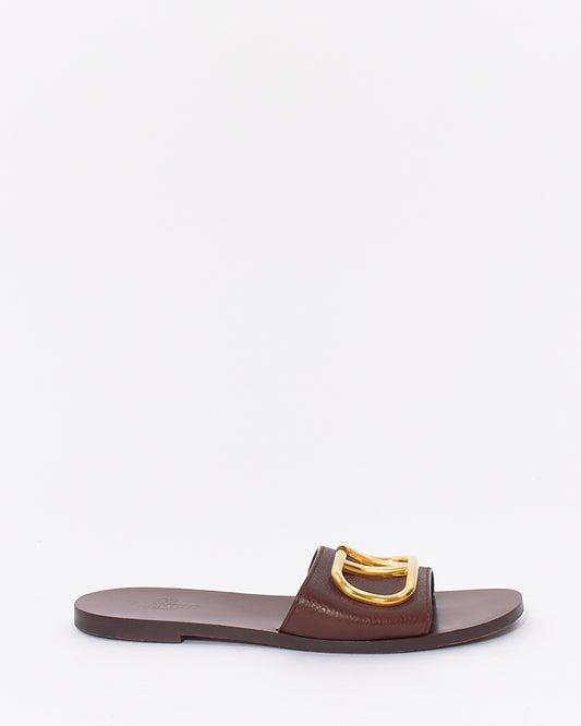 Sandales à glissière avec logo en V en cuir marron Valentino - 37