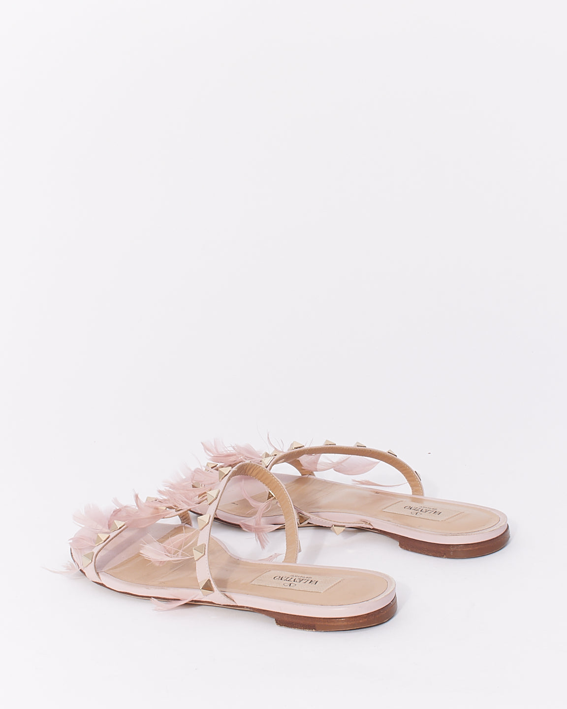 Valentino Pink Rockstud Sandals with Feathers - 37