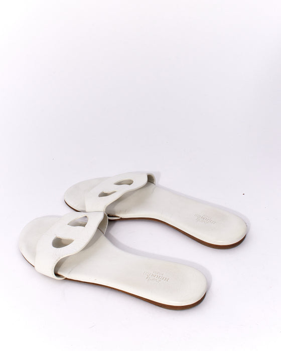 Hermès White Leather Lisboa Sandals -38
