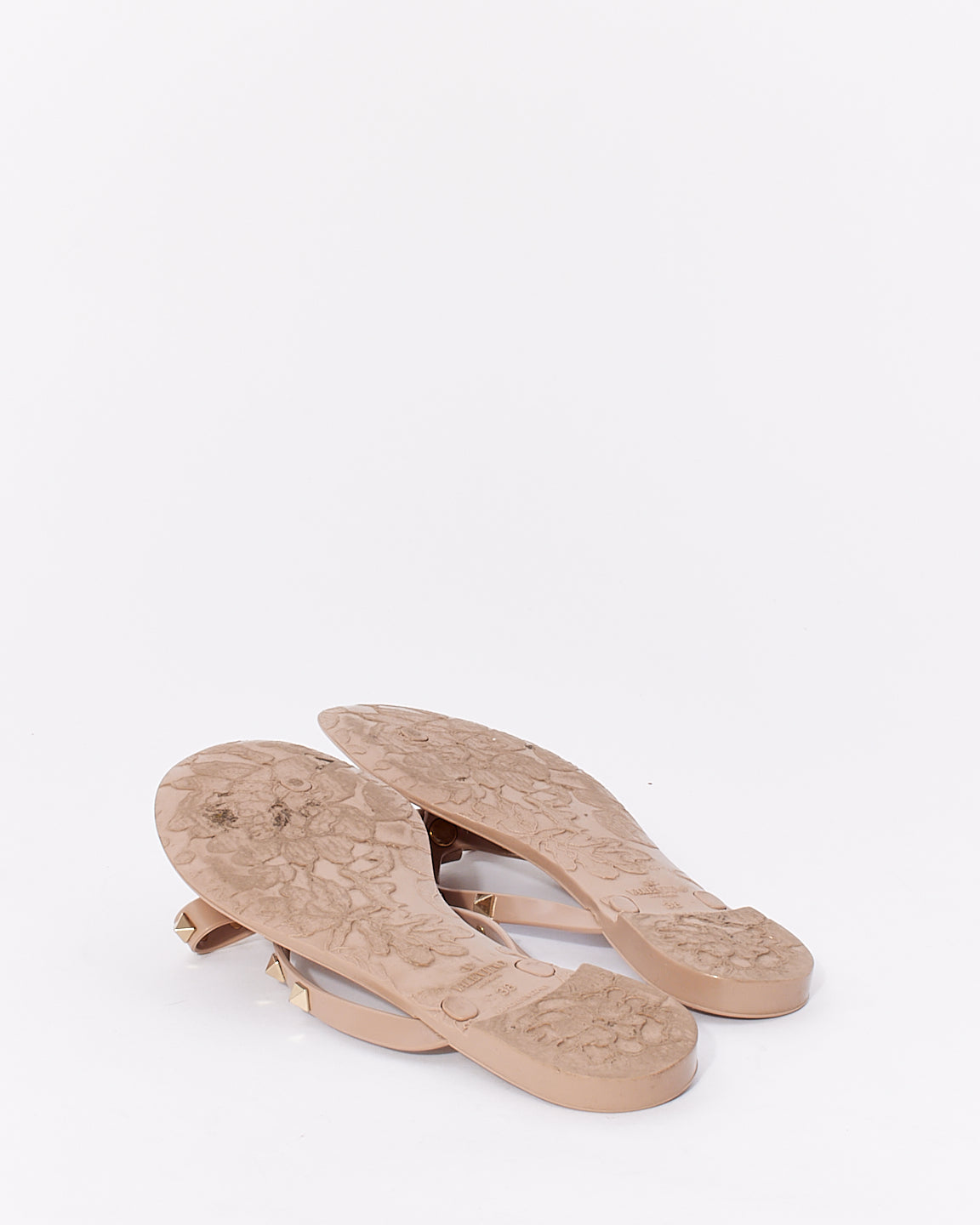 Valentino Beige PVC Jelly Rockstud Thong Sandals - 38