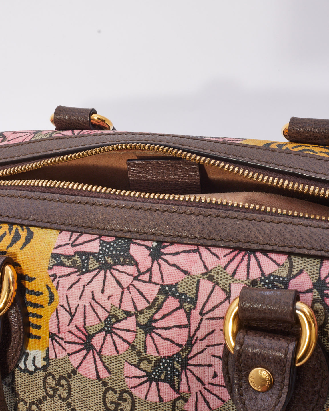 Gucci Brown Canvas GG Supreme Bengal Boston Bag with Strap