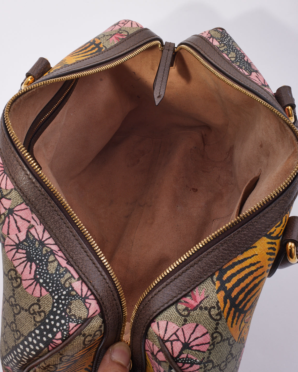 Gucci Brown Canvas GG Supreme Bengal Boston Bag with Strap