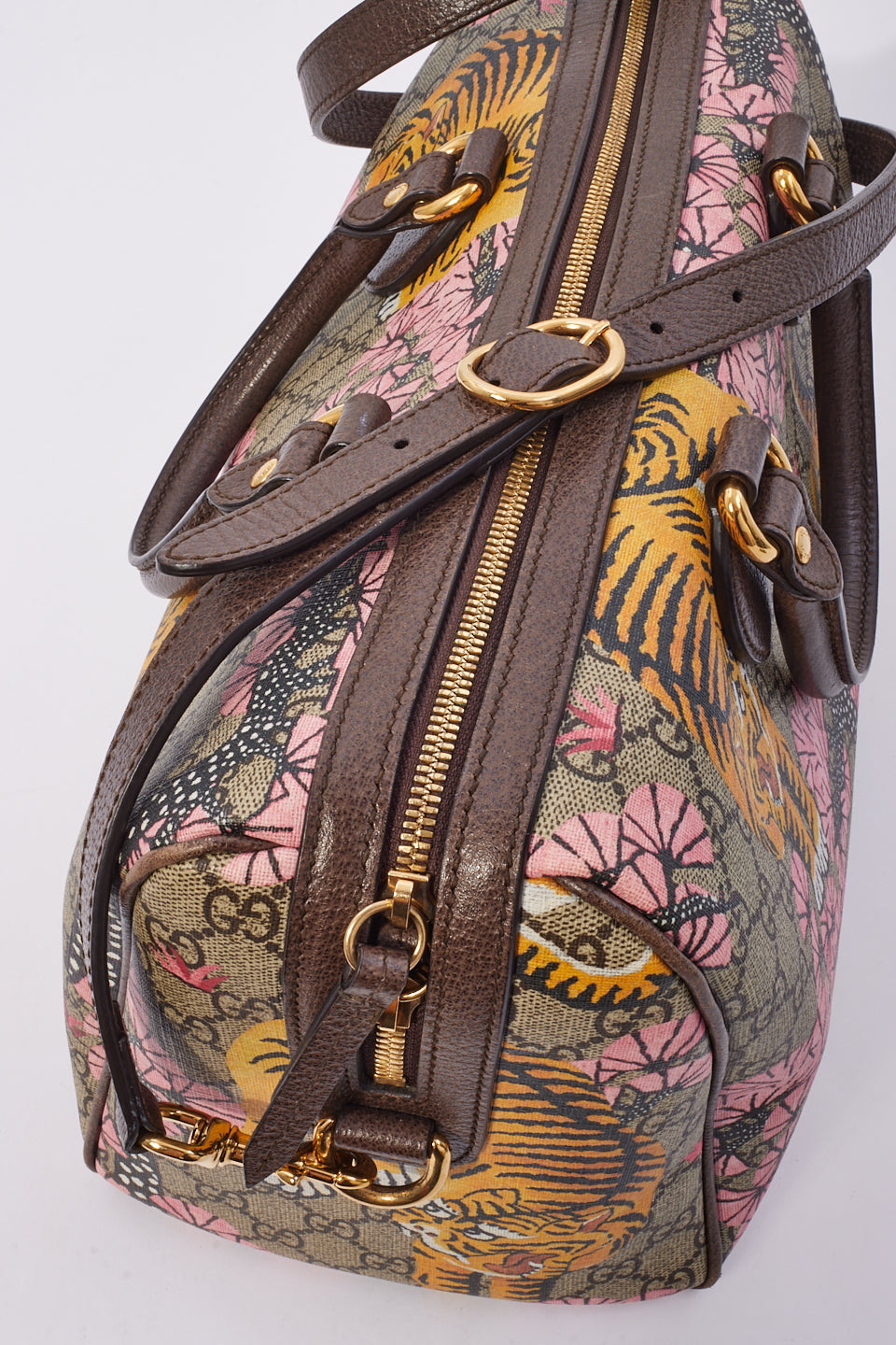 Gucci Brown Canvas GG Supreme Bengal Boston Bag with Strap