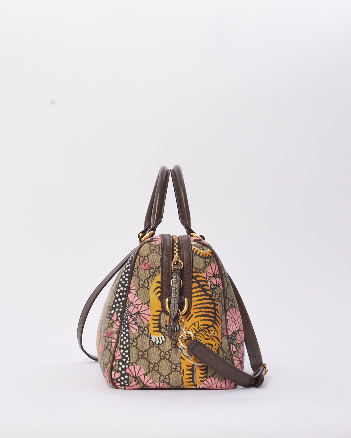 Gucci Brown Canvas GG Supreme Bengal Boston Bag with Strap