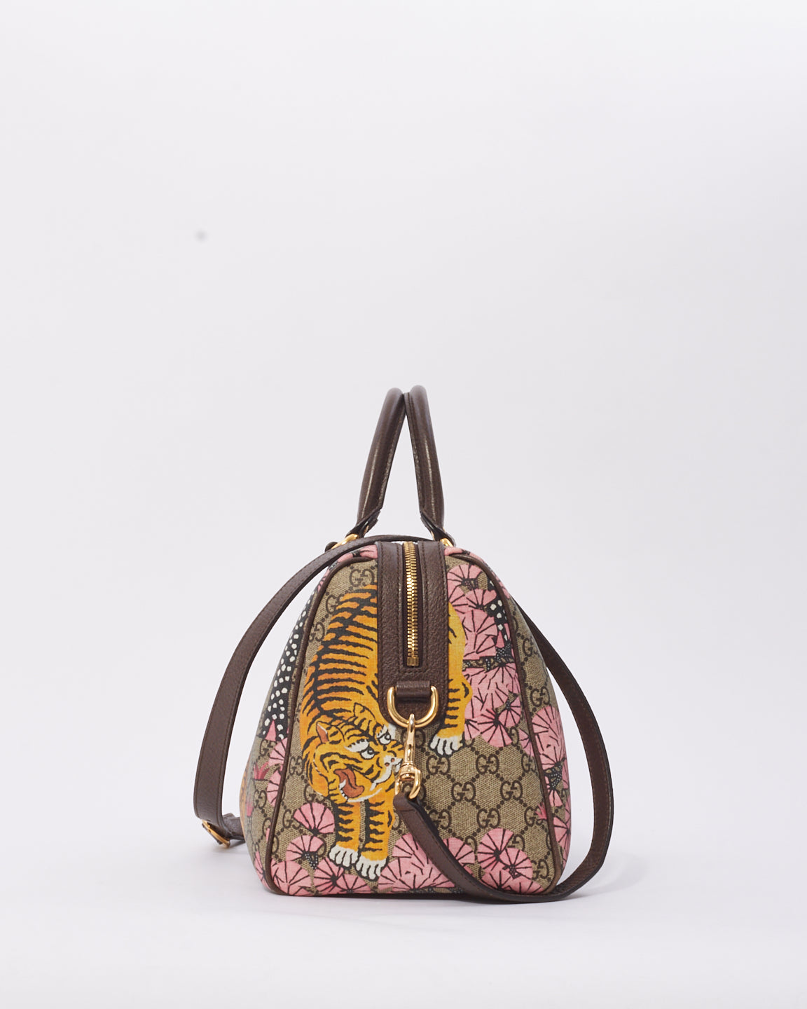 Gucci Brown Canvas GG Supreme Bengal Boston Bag with Strap