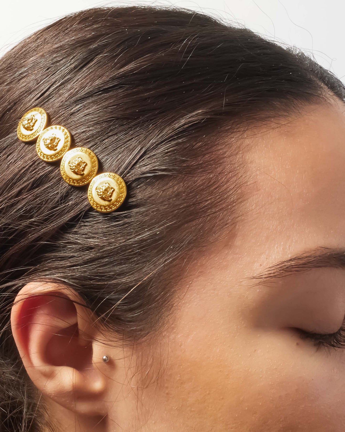 Versace Gold Medusa Head Bobby Pin Hair Clip
