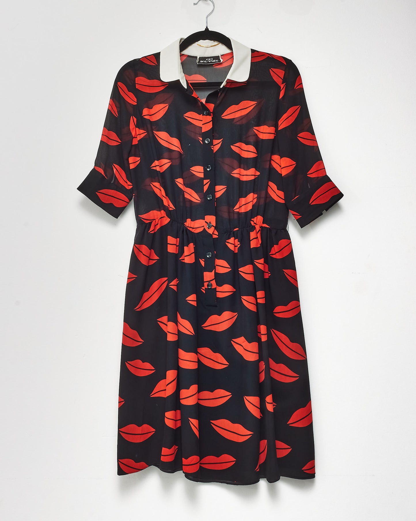 Saint Laurent Red/Black Kiss Silk Cocktail Dress