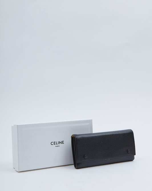 Celine Black Grained Leather Continental Flap Wallet