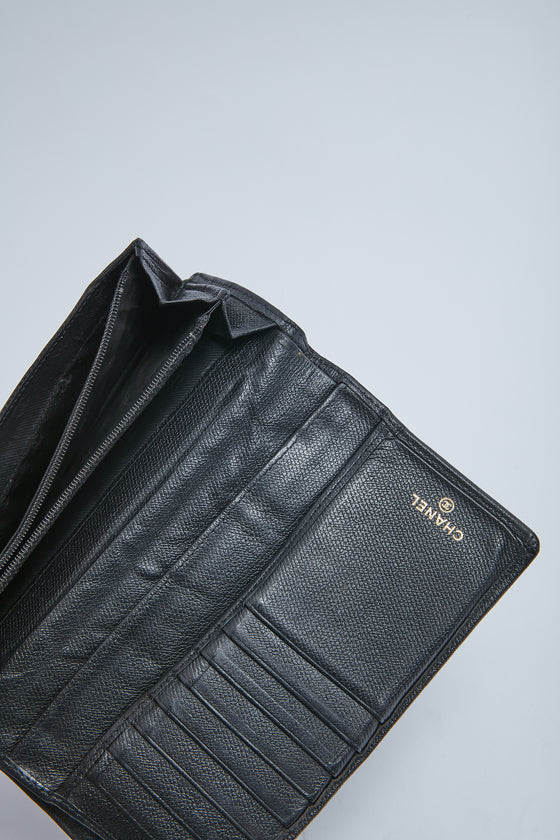 Chanel Black Leather Sevruga Bifold Wallet
