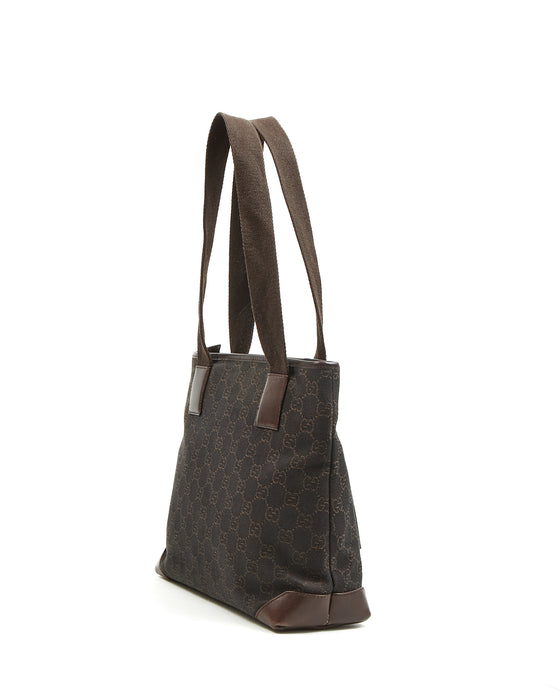 Gucci Brown Monogram GG Canvas Leather Pocket Shoulder Bag Tote