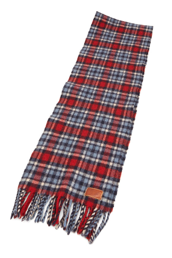 Coach Blue and Red Plaid Wool Scarf
