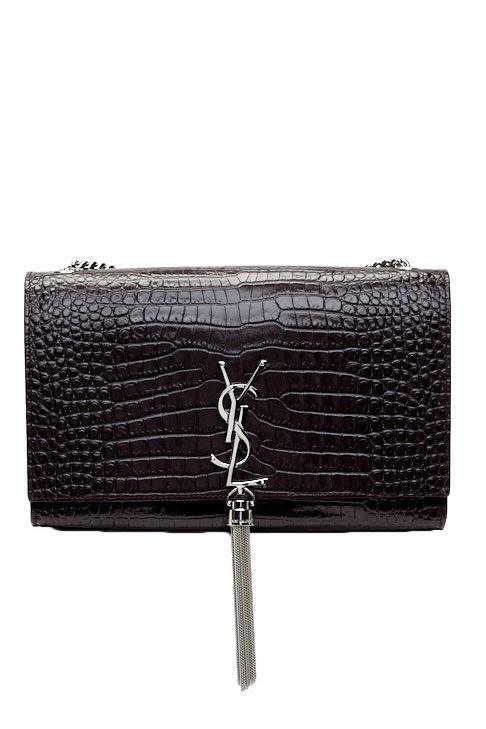 Saint Laurent Brown Croc Embossed Medium Kate Tassel Chain Bag