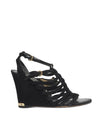 Louis Vuitton Black Suede Braided Cage Wedges - 38