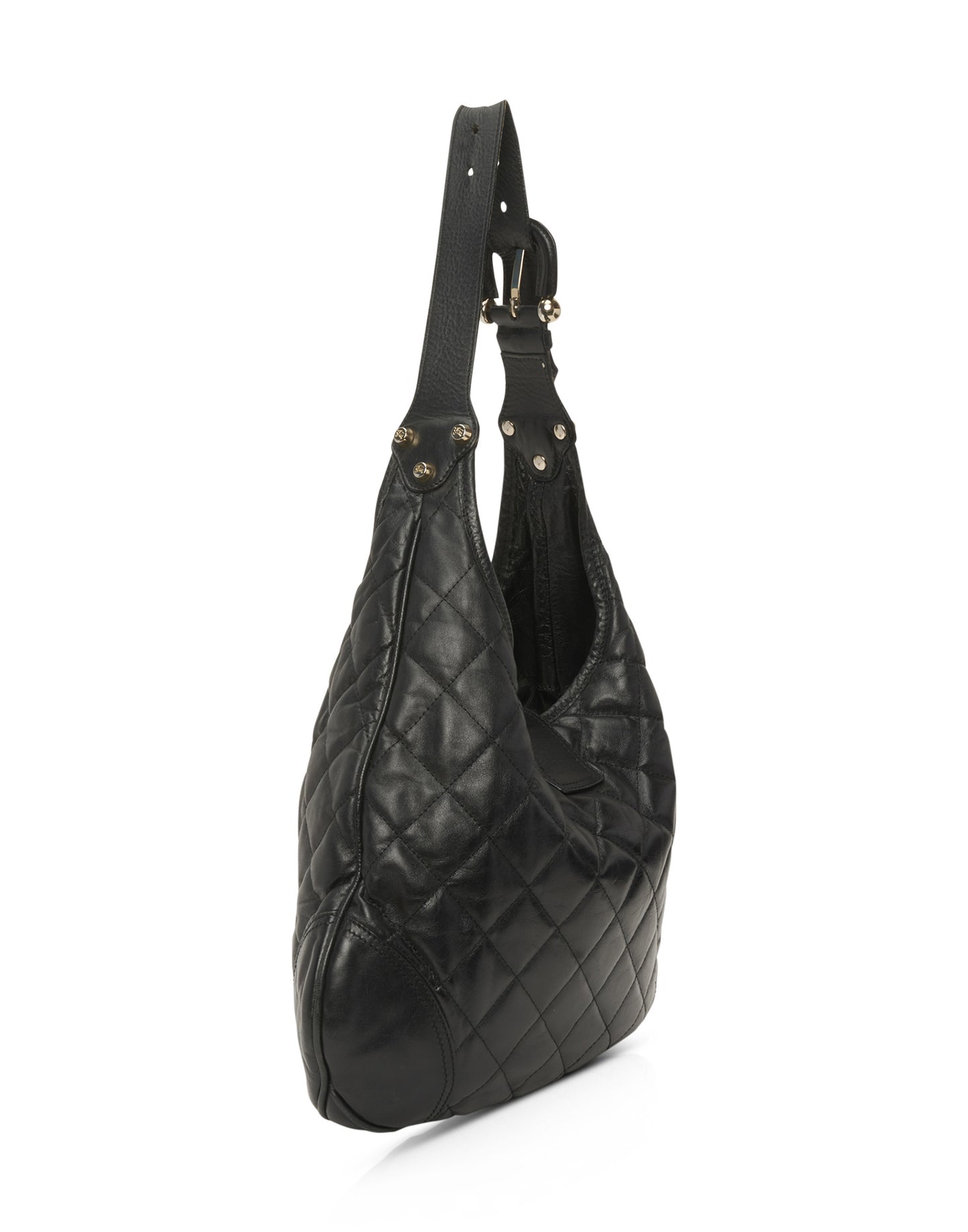 Burberry Black Leather Quilted Hobo Shoulder Bag