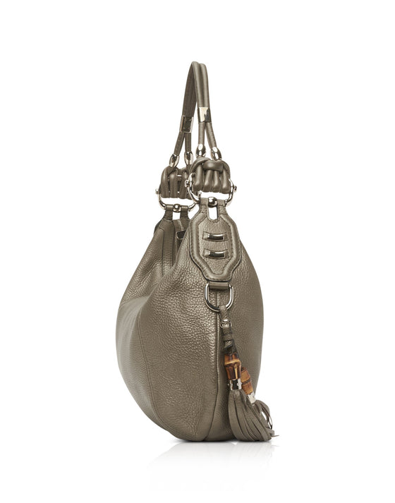 Gucci Metallic Silver Leather Techno Horsebit Hobo Shoulder Bag