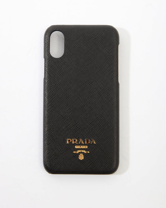 Étui/Couverture pour iPhone X en cuir Saffiano noir Prada