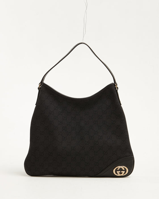 Gucci Black Canvas Monogram Britt Hobo Shoulder Bag
