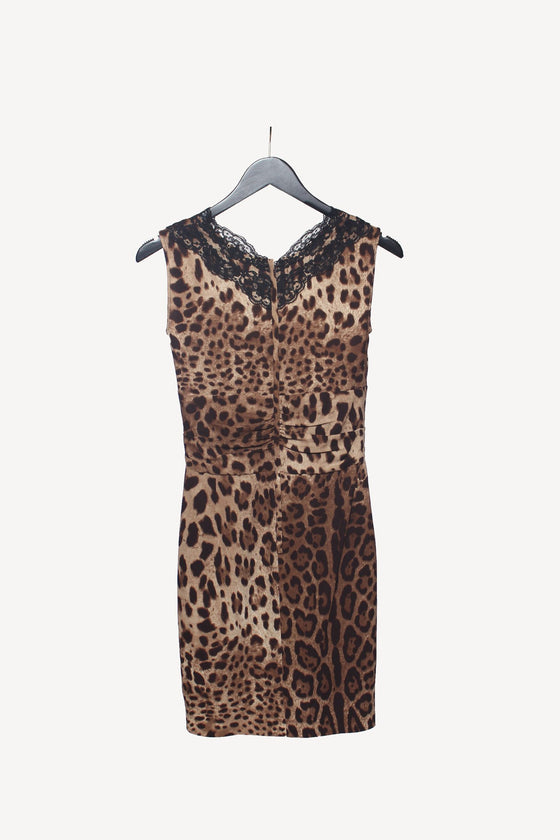 Dolce Gabbana Leopard Print Silk Sleeveless Dress - 40