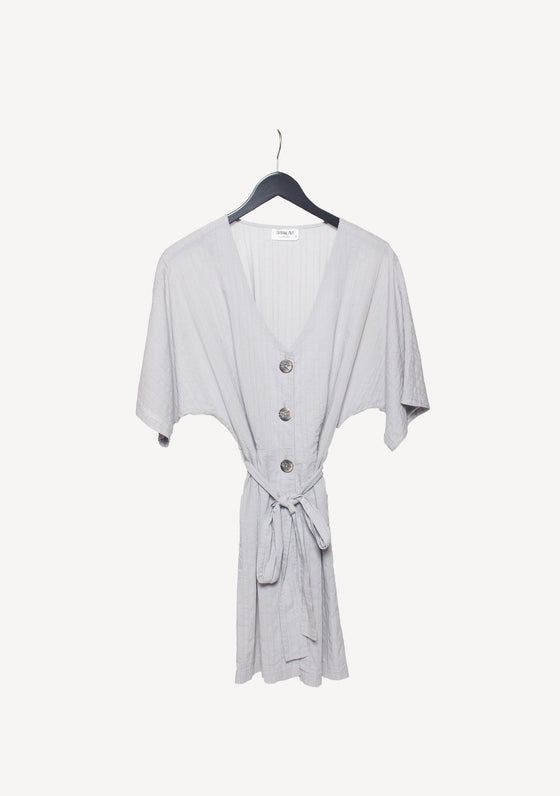Sam & Lavi Grey Cotton Stripe Dress - S
