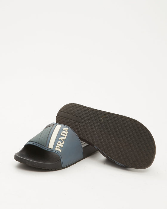 Prada Blue Rubber Slide Men’s Sandals - 7