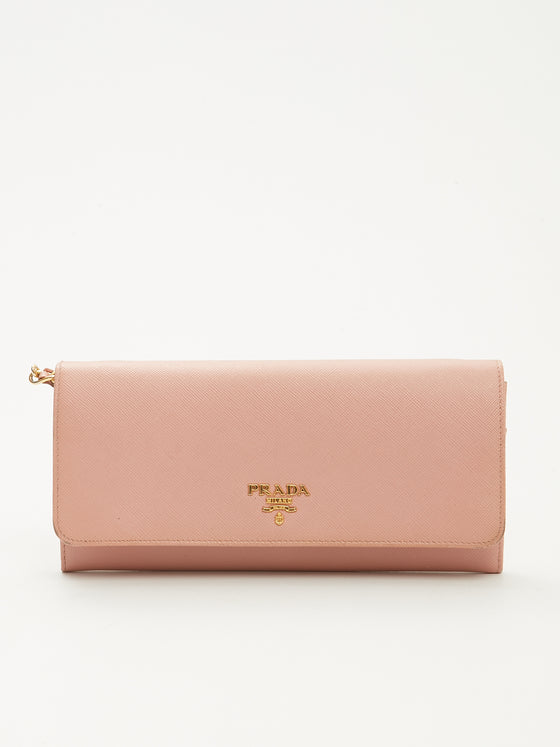 Prada Blush Pink Saffiano Wallet On Chain