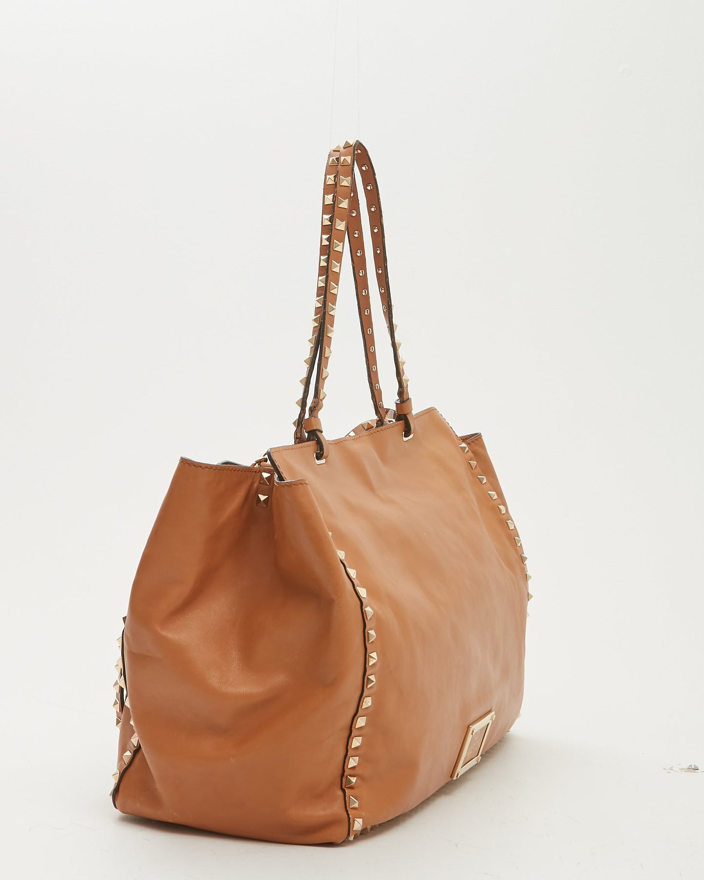 Valentino Tan Smooth Leather Rockstud Tote Bag