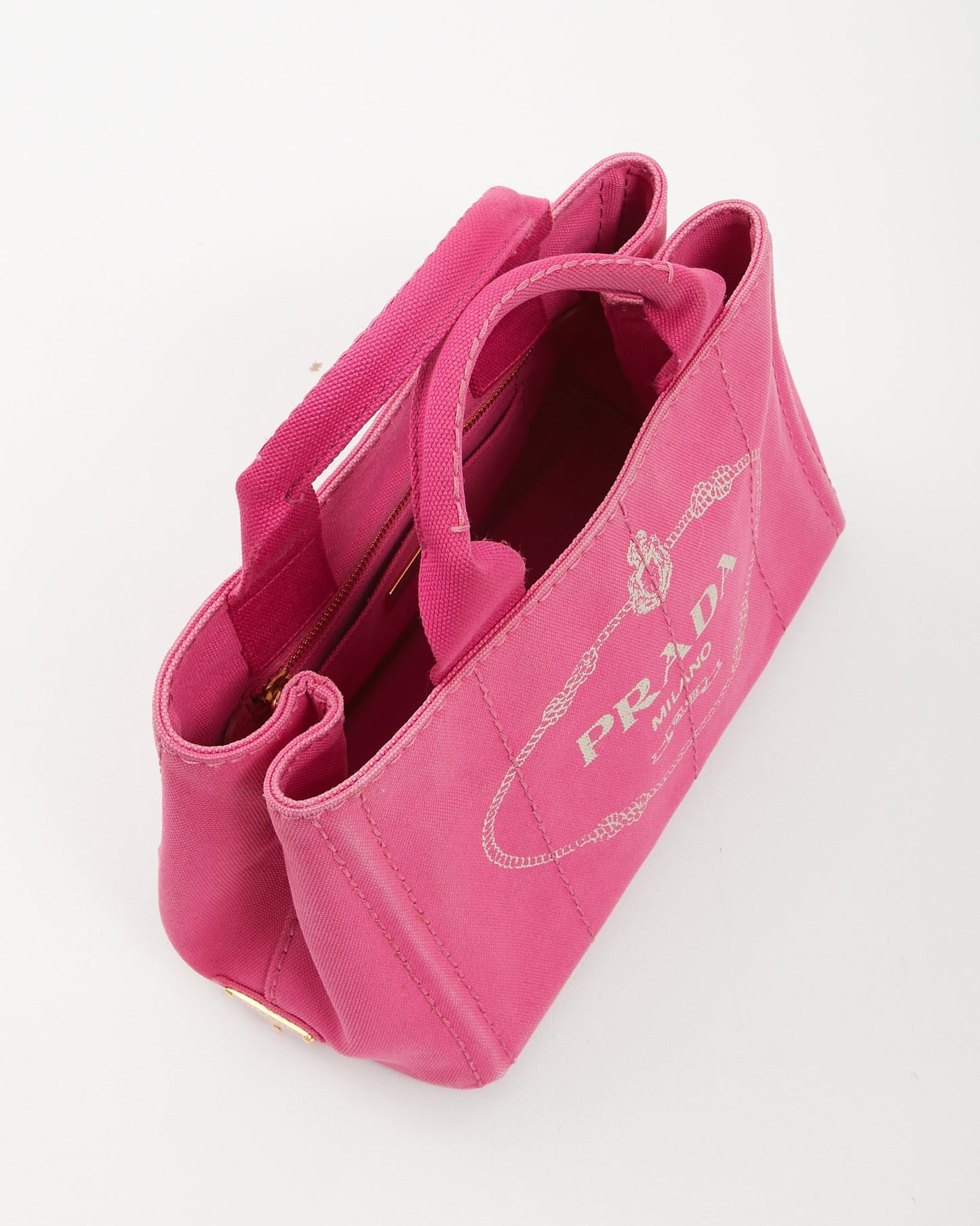 Mini sac fourre-tout avec logo Canapa en toile rose Prada