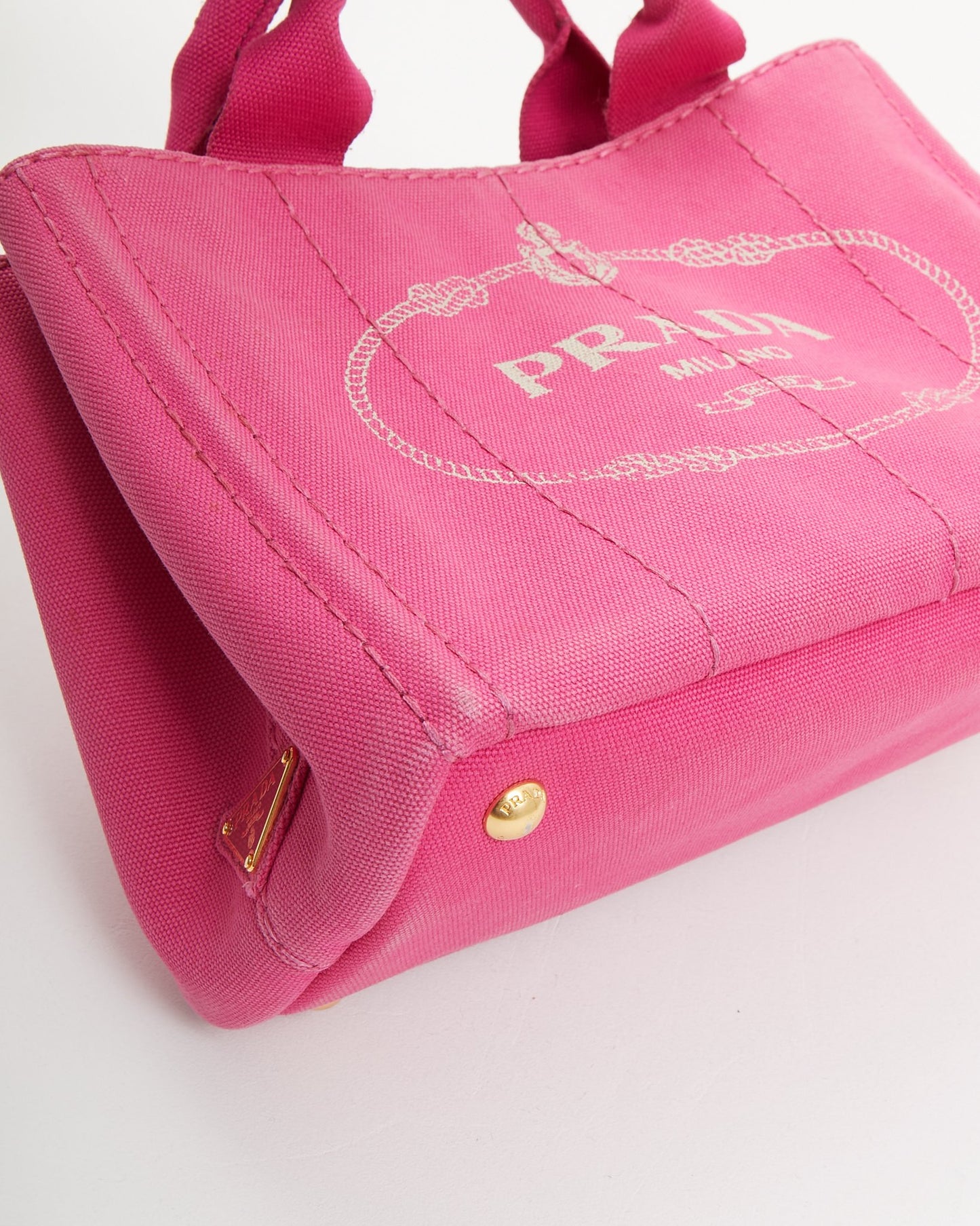 Mini sac fourre-tout avec logo Canapa en toile rose Prada