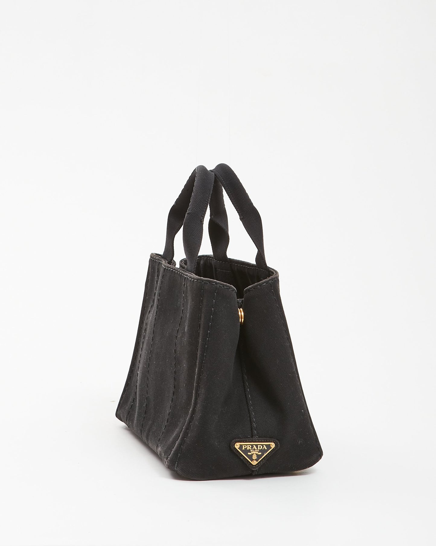 Prada Mini sac fourre-tout en toile noire avec logo Canapa