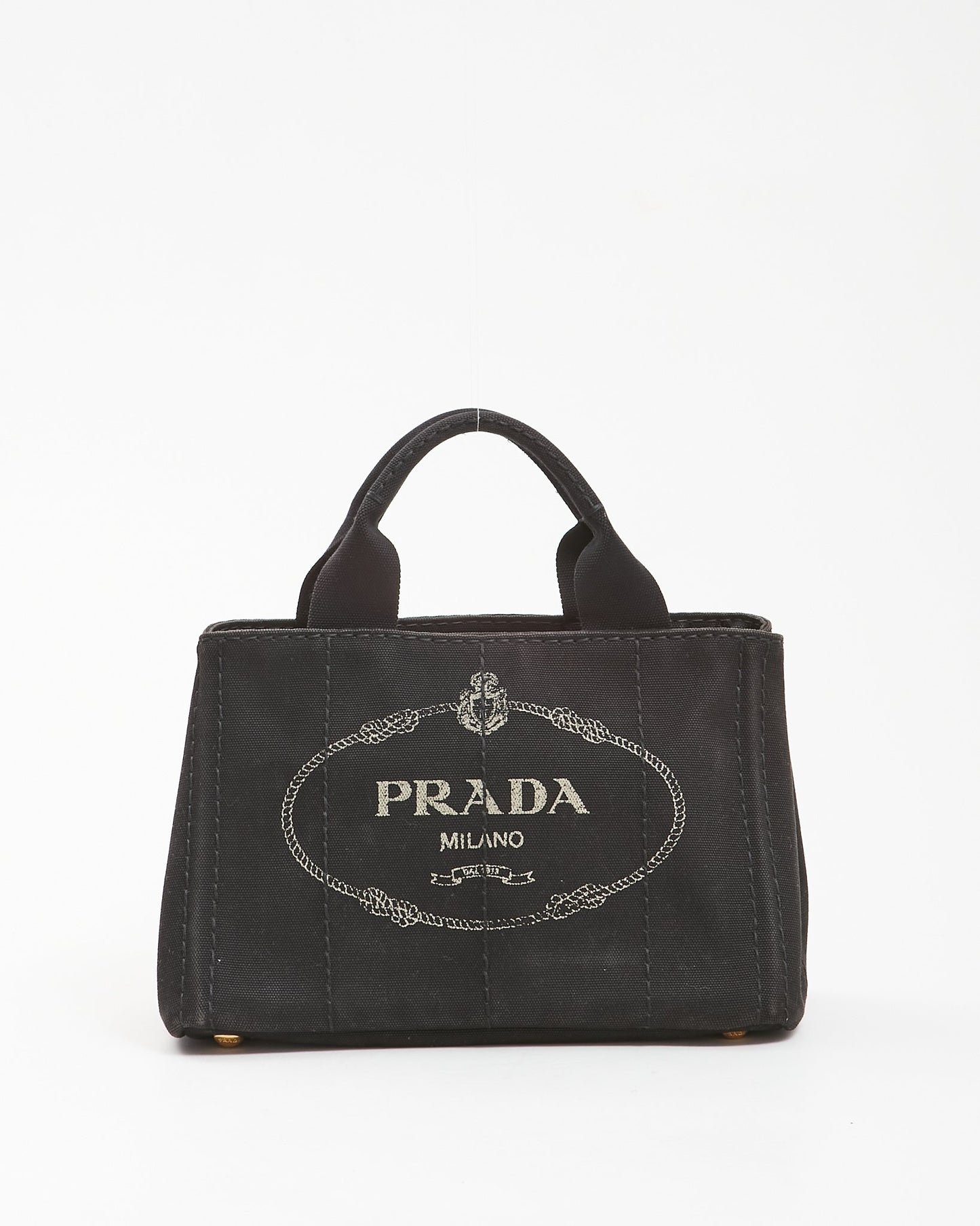 Prada Black Canvas Canapa Logo Mini Tote Bag