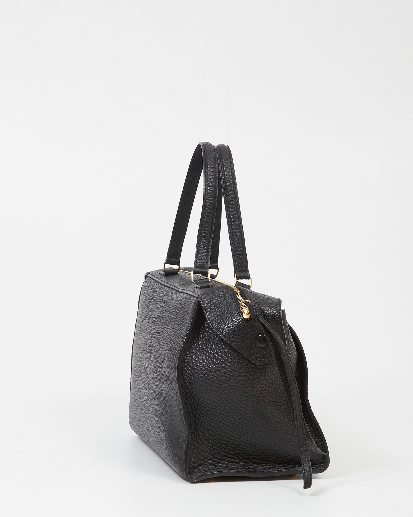 Celine Black Leather Pebbled Ring Top Handle Bag