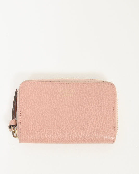 Gucci Pink Pebbled Leather Zippy Compact Wallet