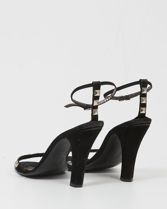 Versace Vintage Black Suede Embellished Toe Sandals - 38.5