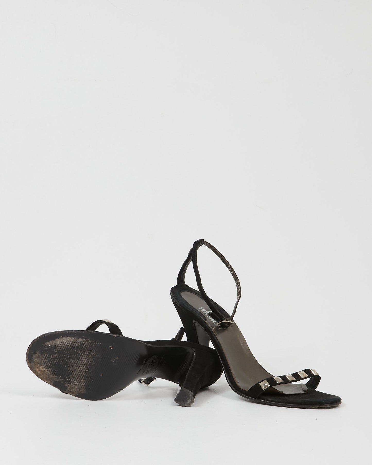 Versace Vintage Black Suede Embellished Toe Sandals - 38.5