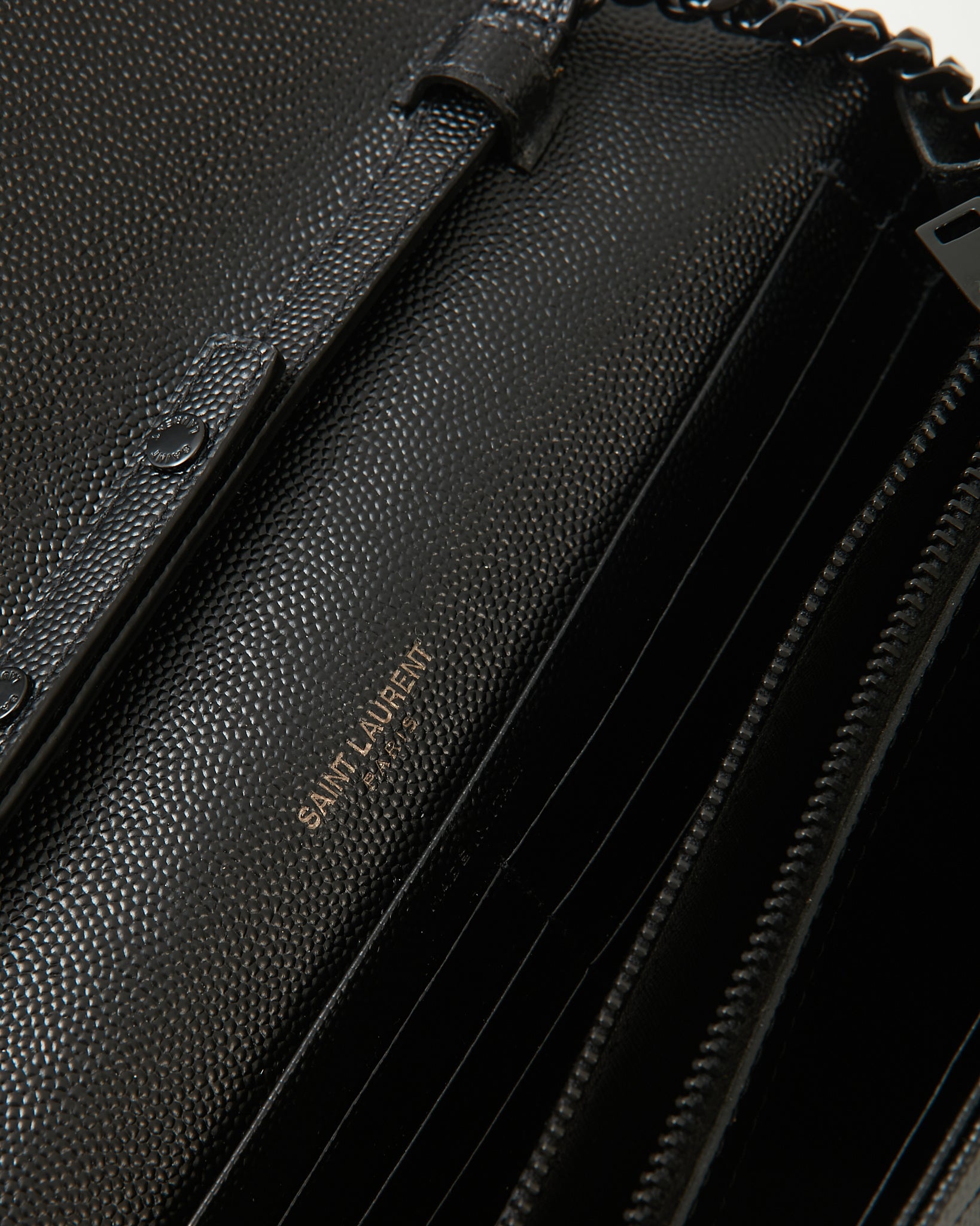 Saint Laurent Black Chevron Leather Matelassé BHW Wallet On Chain