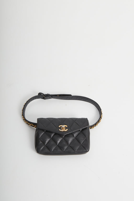 Chanel Vintage Black Quilted Lambskin Waist Belt Bag GHW