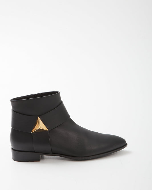Zanotti Black Leather Gold Stud Detail Chelsea Boots- 37.5
