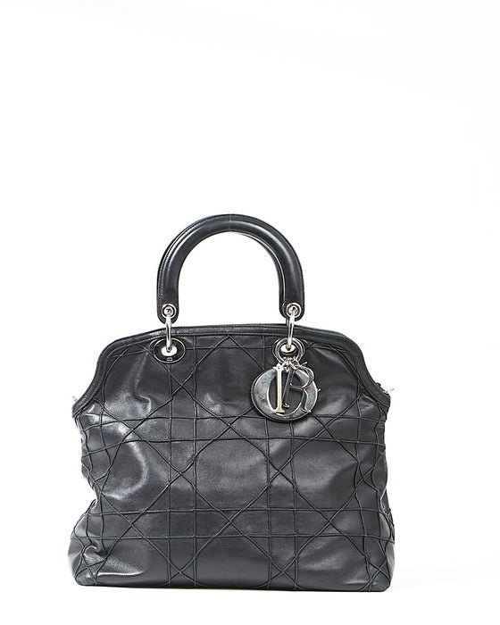 Dior Black Leather Cannage Granville Medium Satchel Bag