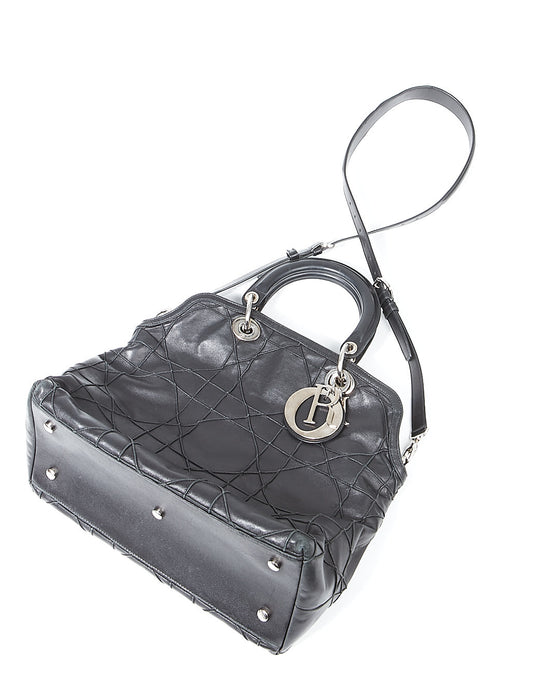 Dior Black Leather Cannage Granville Medium Satchel Bag