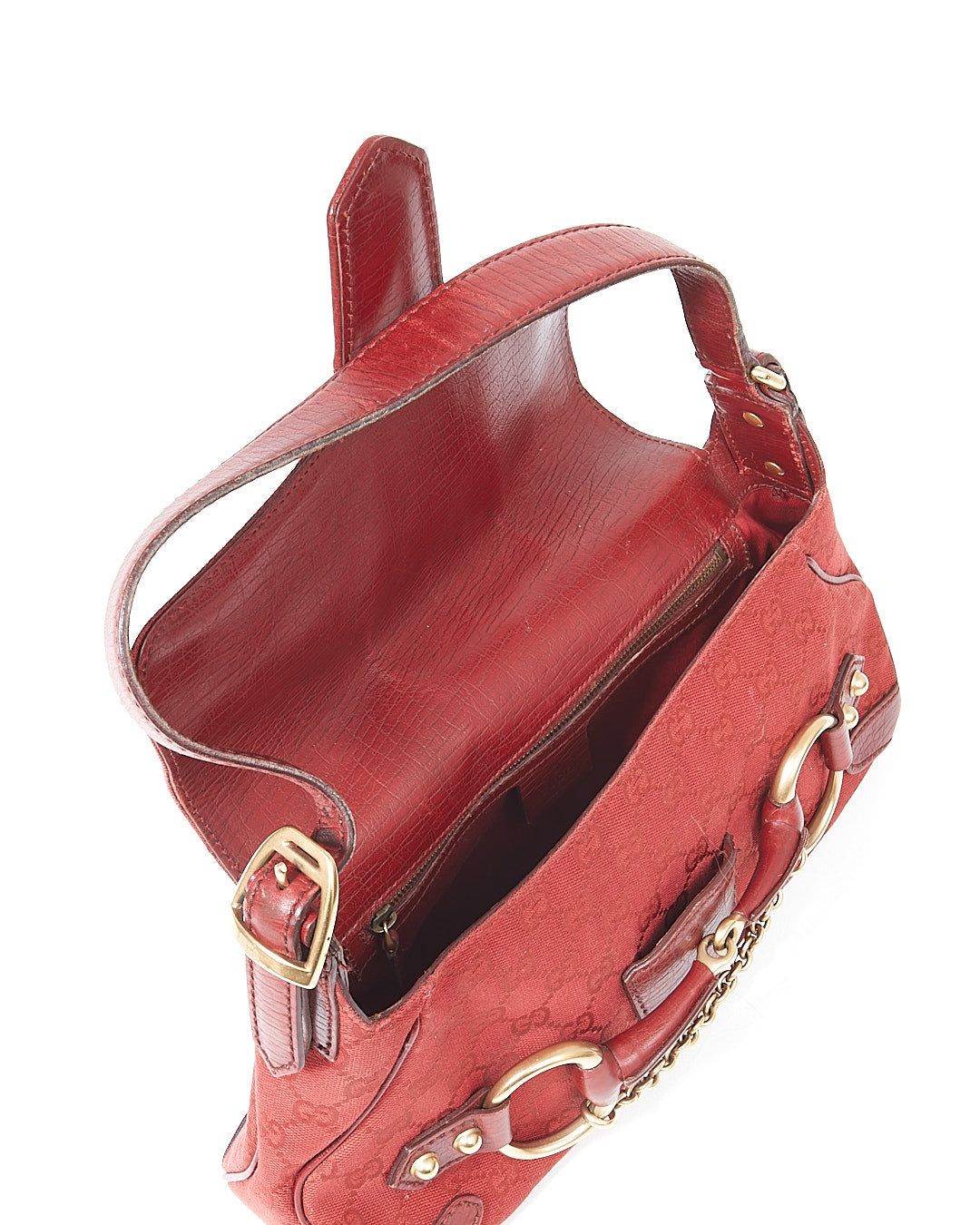 Gucci Red Canvas & Leather Horsebit Shoulder Bag