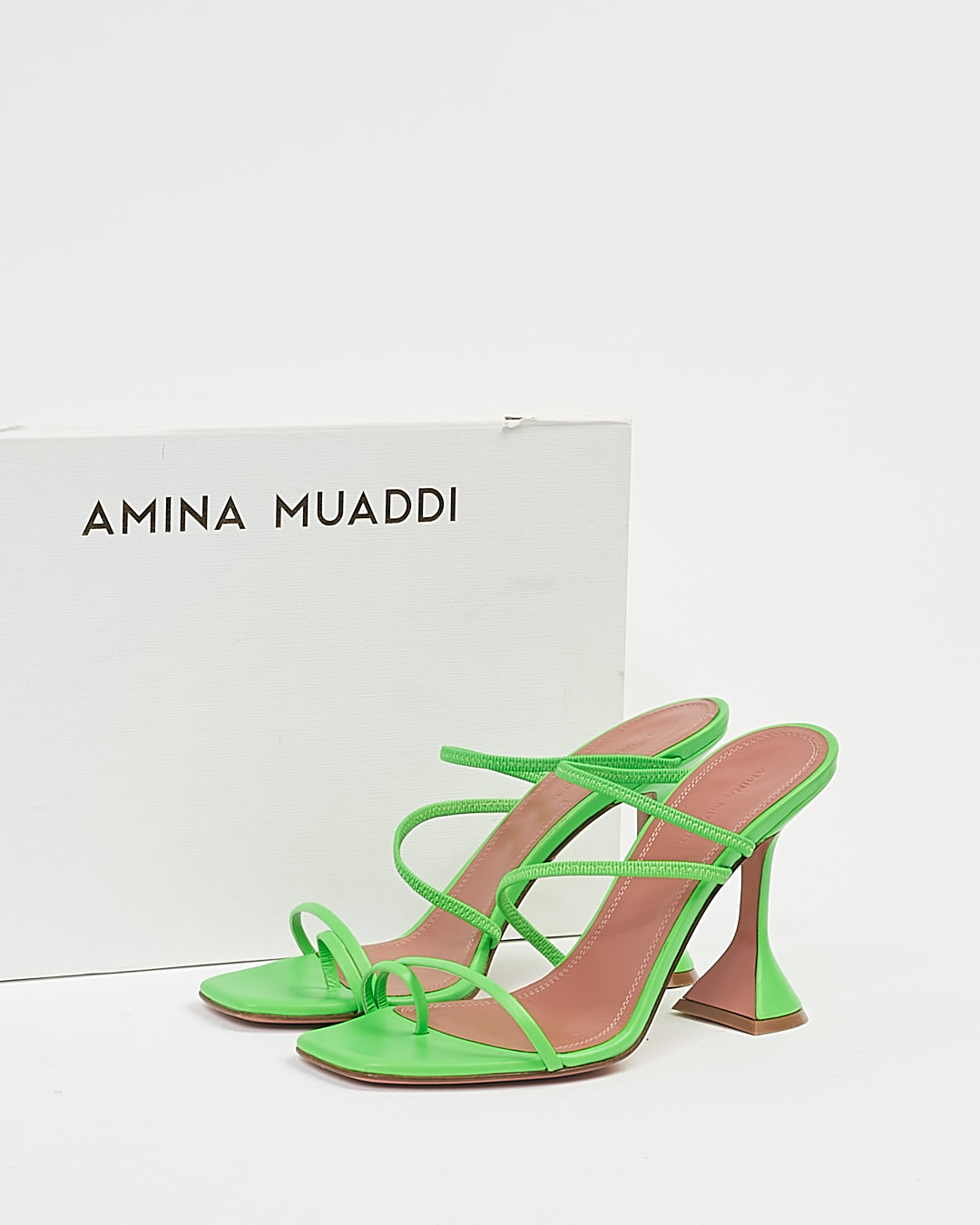 Amina Muaddi Sandales Naima en cuir vert à talons - 38