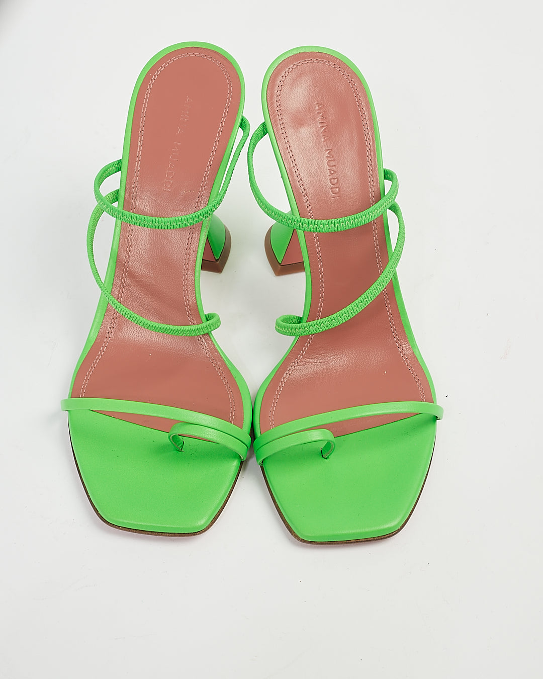 Amina Muaddi Green Leather Naima Sandal Heels - 38