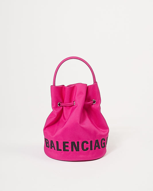 Balenciaga Fuchsia Pink Mini Logo Wheel Bucket Bag