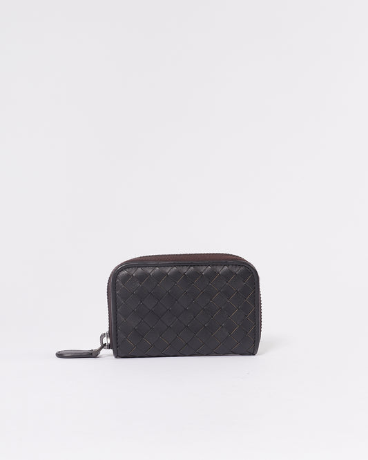 Bottega Veneta Dark Brown Intrecciato Leather Zippy Mini wallet