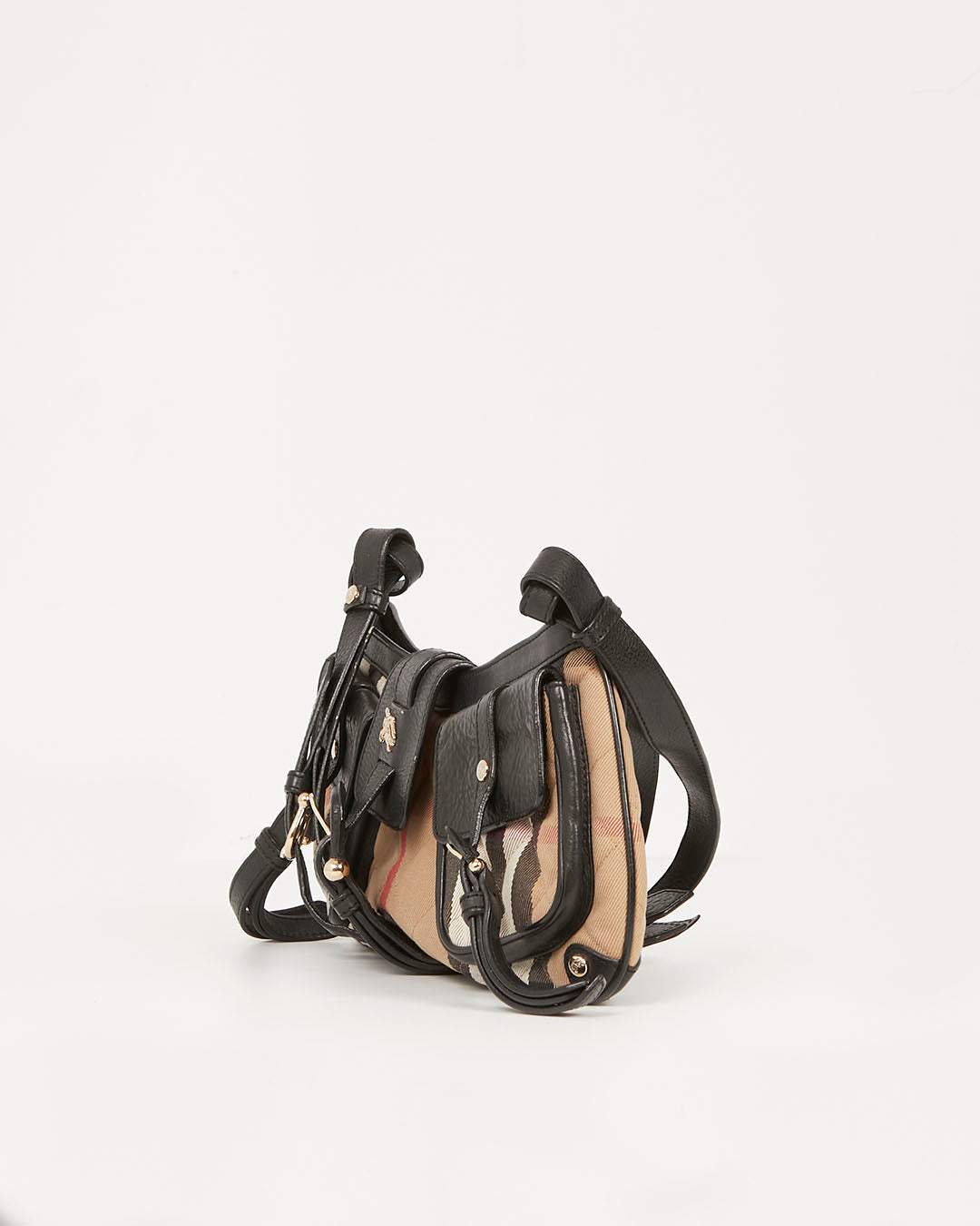 Burberry Black Nova Check Fabric Pocket Convertible Shoulder Bag